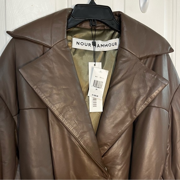 Brown Leather Belted Winter Puffer Jacket - Picture 3 of 14